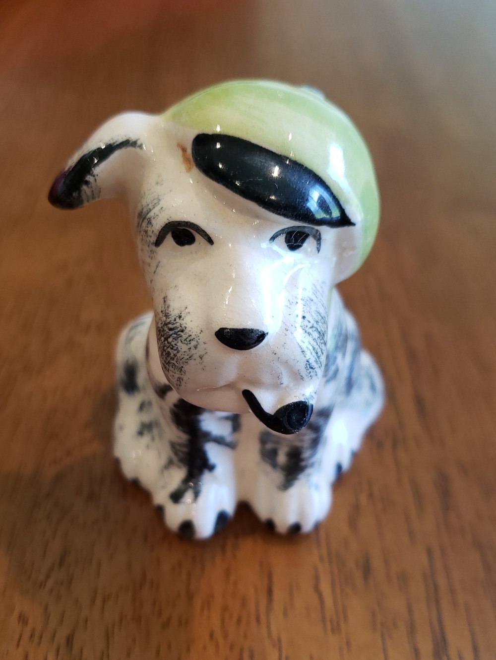 Vintage Ceramic Dog Figurine with Green Beret and Pipe